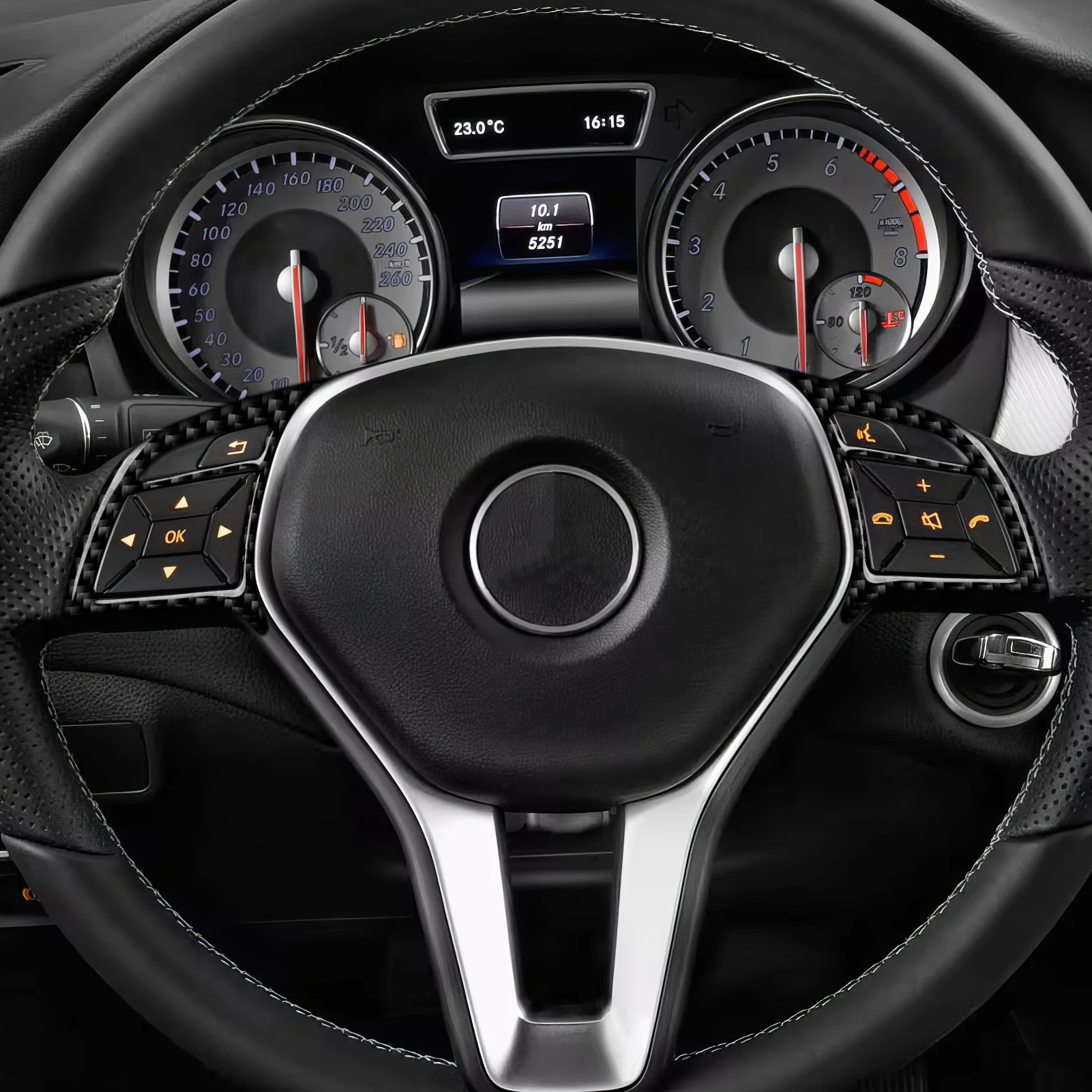 Car Steering Wheel Button Panel.Carbon Fiber Interior Sticker.For Mercedes Benz A-Class W176 B-Class W246 CLA C117 GLA X156 Trim view 3