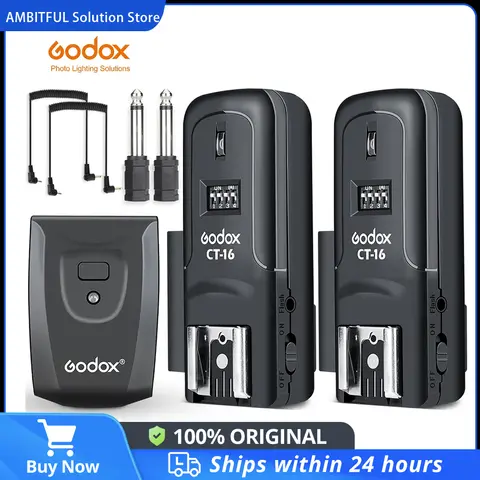 Godox CT-16 16 Channels Wireless Radio Flash Trigger Transmitter + 2x Receiver Set for Canon Nikon Pentax Studio Speedlite Flash