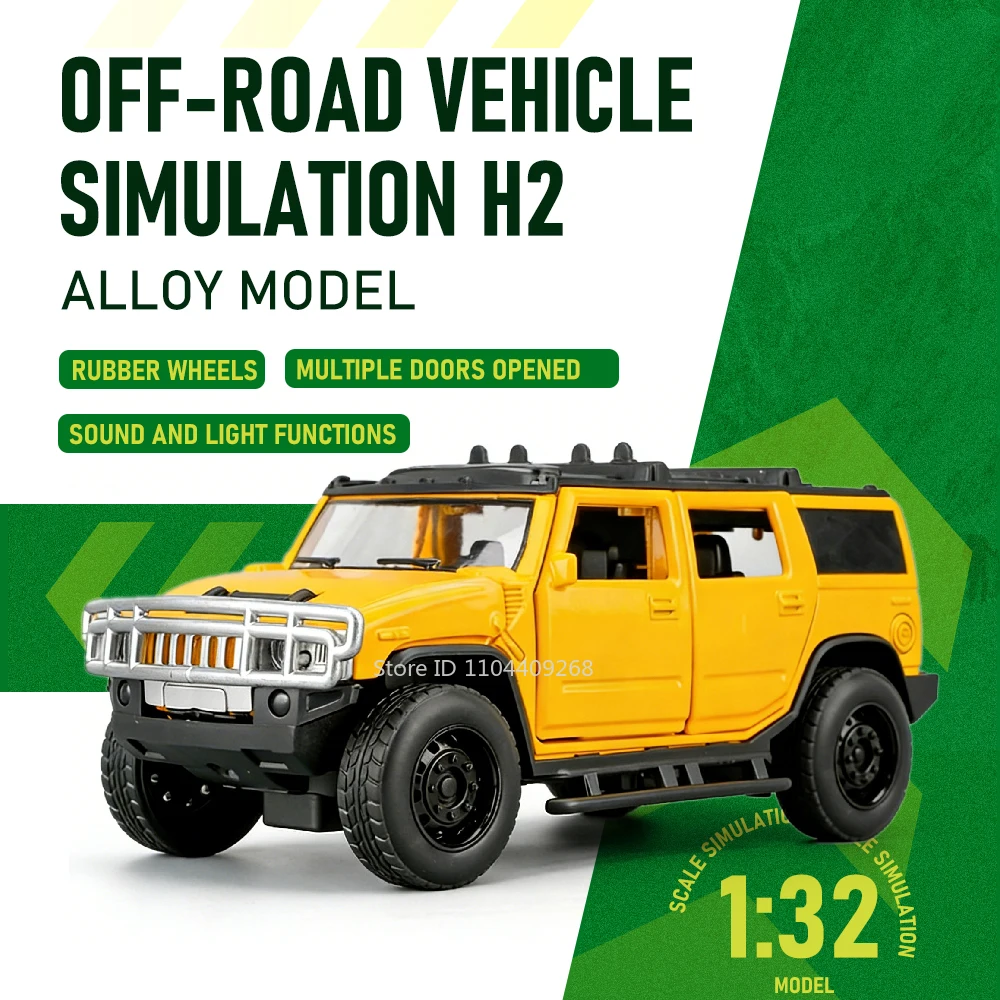 

Масштабная модель полицейской машины H2 1:32, литая из сплава, со светом и музыкой, внедорожник, открывающиеся двери, миниатюрные подарки для детей