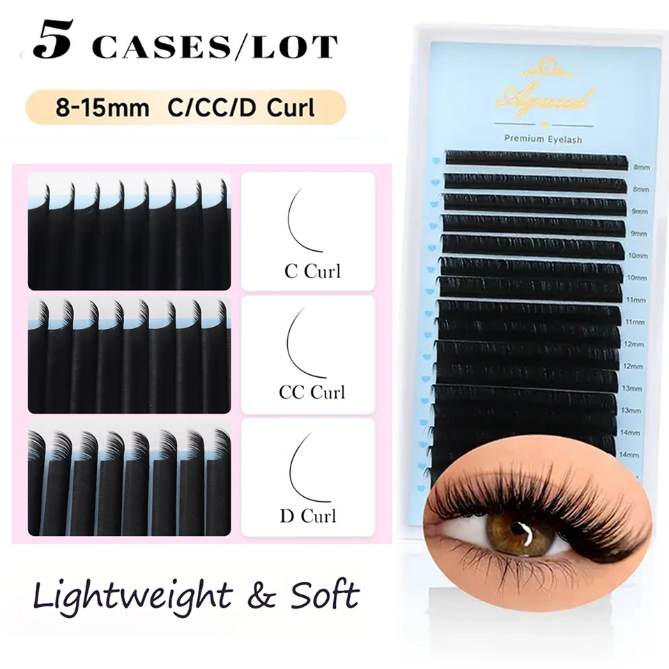 

AGUUD 5Cases/Lot Matte Black Soft Mink Faux Individual Eyelash Extension Russian Volume Lash Regular Classic Lashes Makeup Cilia