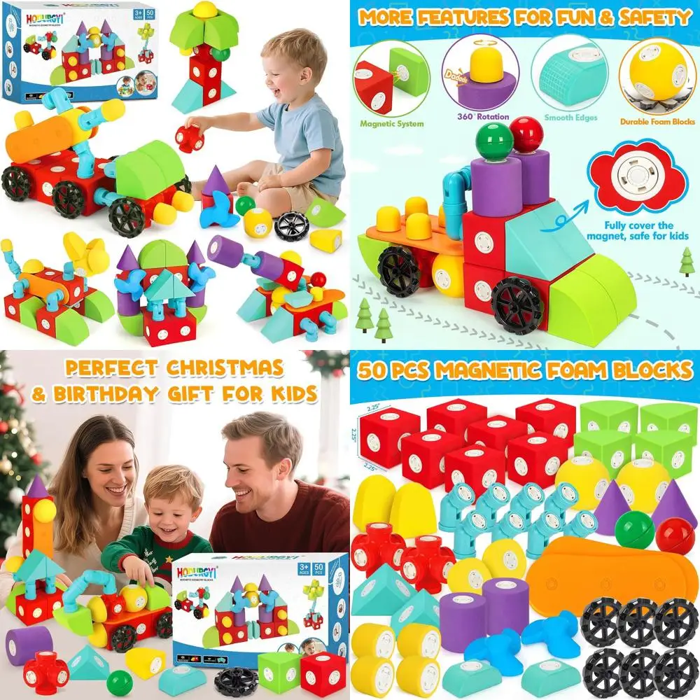 Set di blocchi magnetici in schiuma da 50 pezzi per i più piccoli, giocattoli educativi STEM per bambini dai 3 ai 6 anni, regalo ideale per il bagno e il compleanno