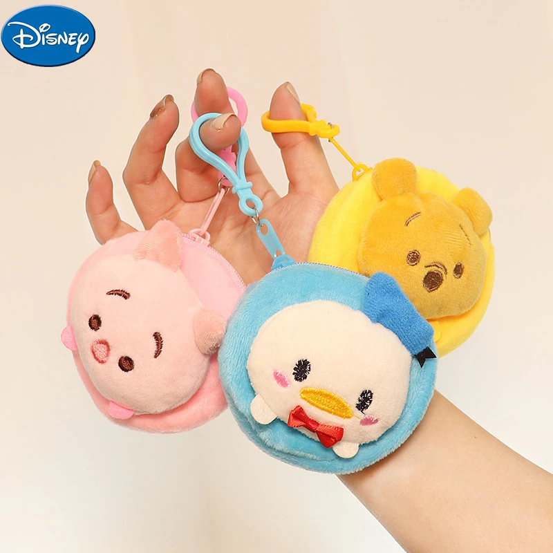 Disney Mickey Minnie Plush Coin Purse Cartoon Winnie The Pooh Donald Duck Headphone Bag Mini Keychain Wallet Coin Bag Child Gift