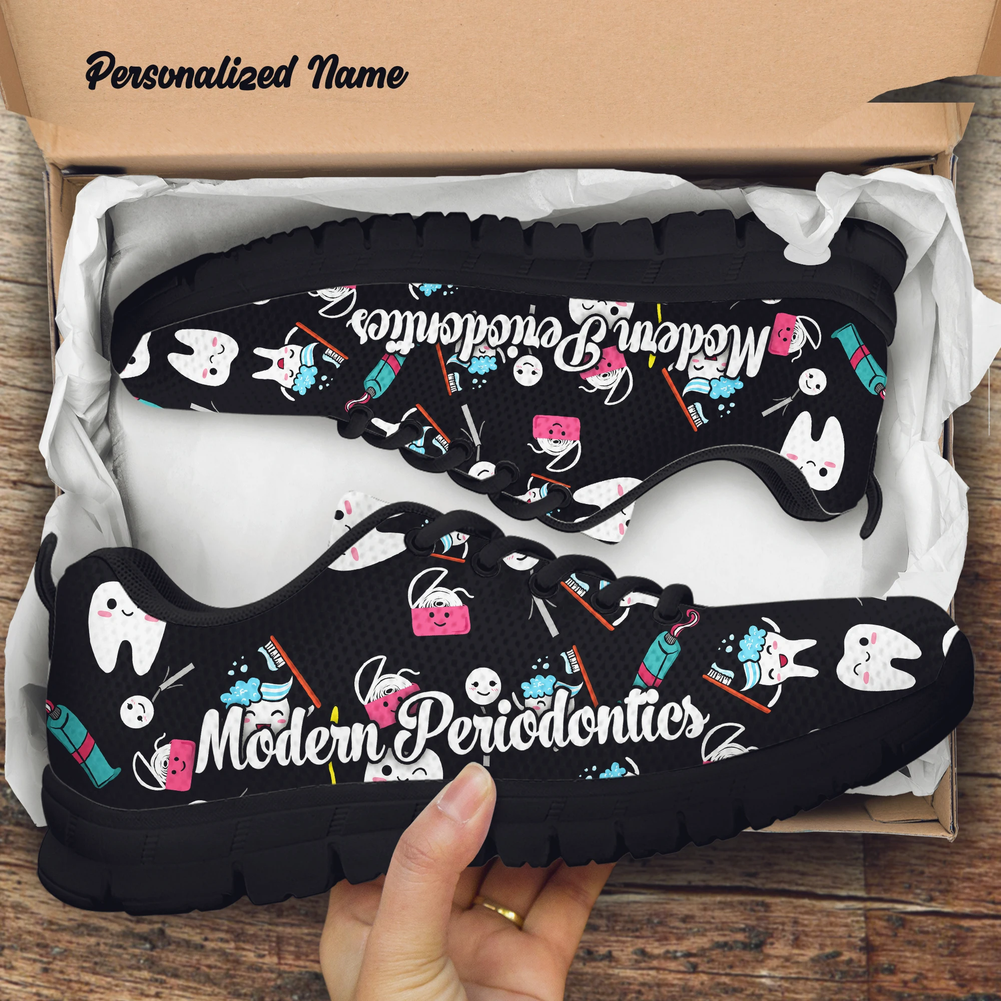 INSTANTARTS Dental Assistant Mesh Sneakers Women's Sport Shoes Lovely Tooth Cartoon Design New Fashion Breathable Casual Shoes