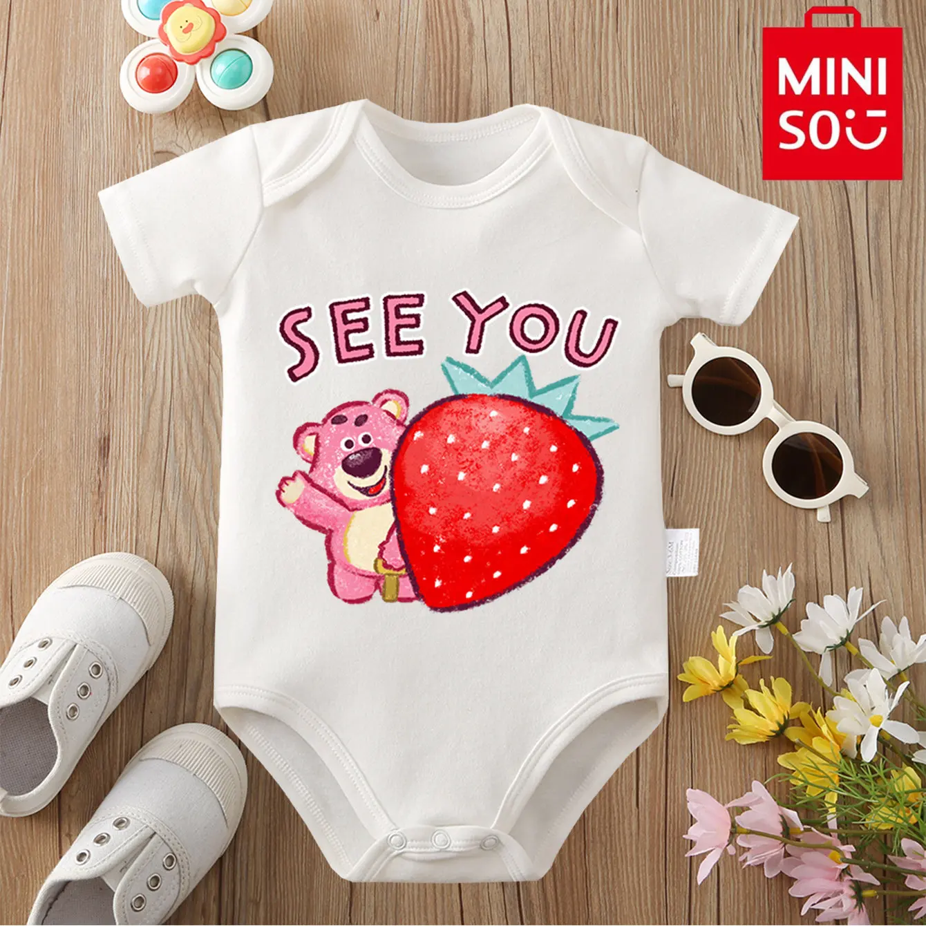 

MINISO Lotso/Winnie 100% Cotton Bodysuit Soft Baby Cloths Best Gift for Baby Onesie Jumpsuit for 0 To 12 Months Cute Newborn