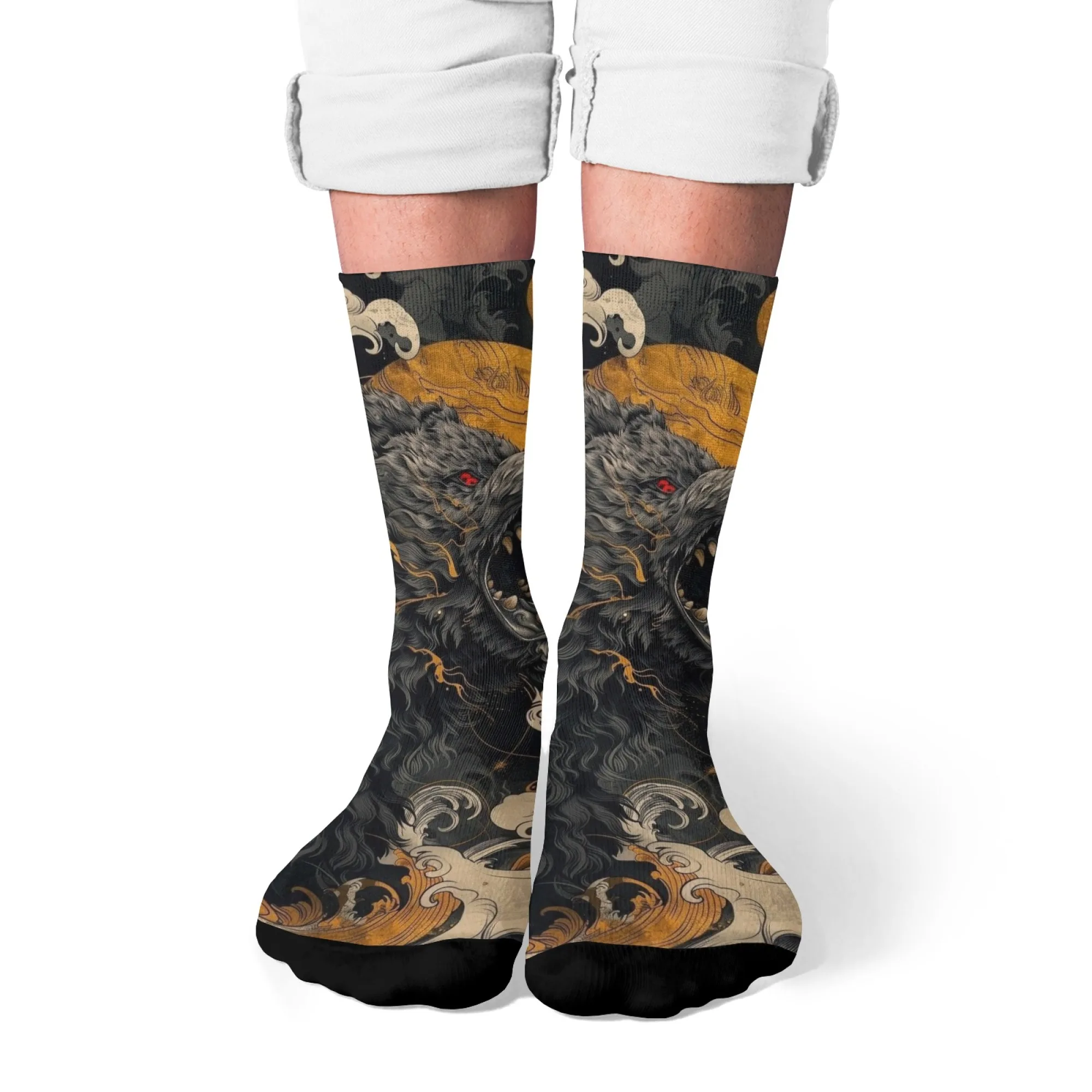 Neuheit japanischer Stil Wild Wolf Crew Socken Retro künstlerische Streetwear Unisex Socken atmungsaktiv weich perfekt für Party Crazy Gift