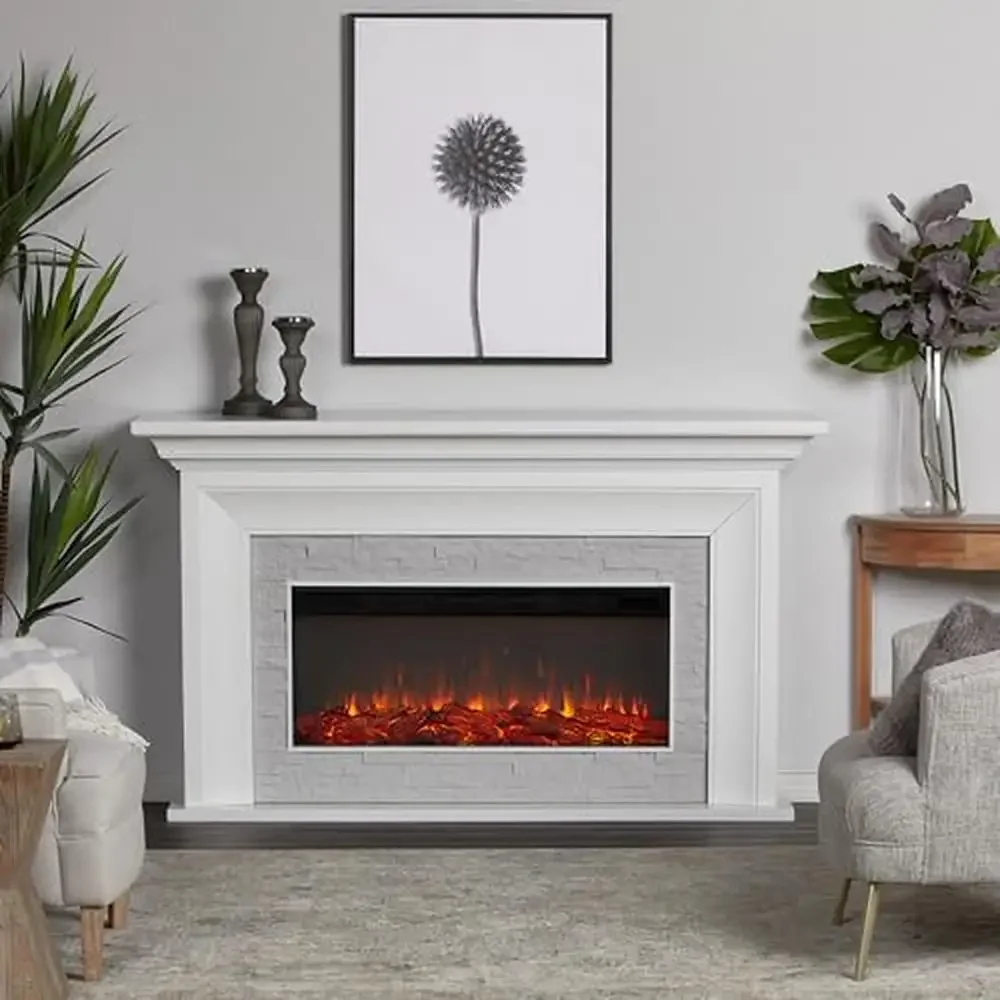 Electric Fireplace Mantel Insert Heater Remote Control 6ft Cord Living Bedroom Office Dining Safety Certified Timer Thermostat