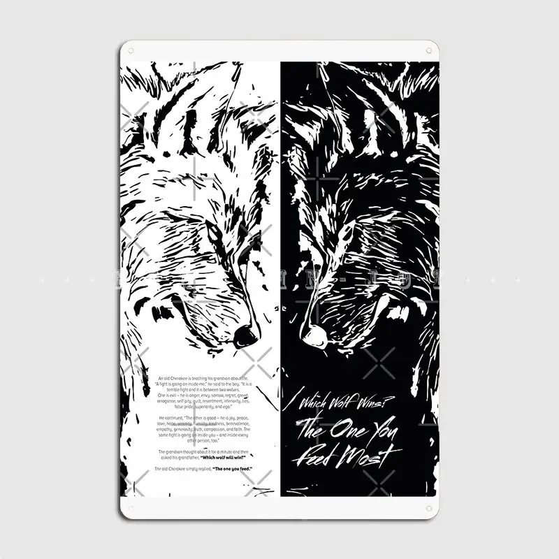 2 Wolf Cherokee Legend Two Wolves With Story Poster Metal Plaque Club Printing Cave Pub Garage Decoration Tin Sign Posters
