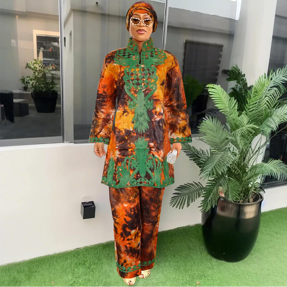 

MD African Clothes For Women Traditional Embroidery Dresses Bazin Women Clothing 2PCS Top Pants Party Wedding occasion 2024 2025