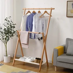 Clothes Rack Storage Japanese-style Simple Multifunctional Household Indoor Bedside Folding Hanger Solid Wood Floor