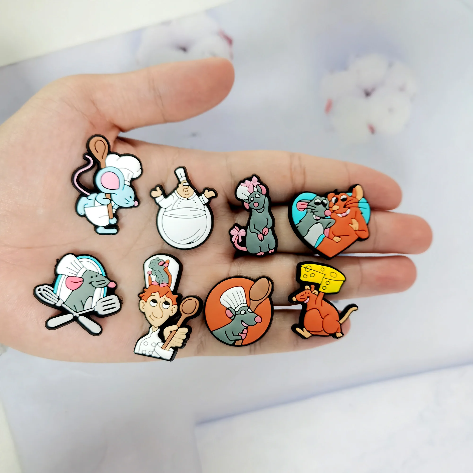 

1-18pcs Cute Mouse Remy PVC Shoe Charms Cartoon Ratatouille Linguini Miniso Slipper Accessories DIY Kids Backpack