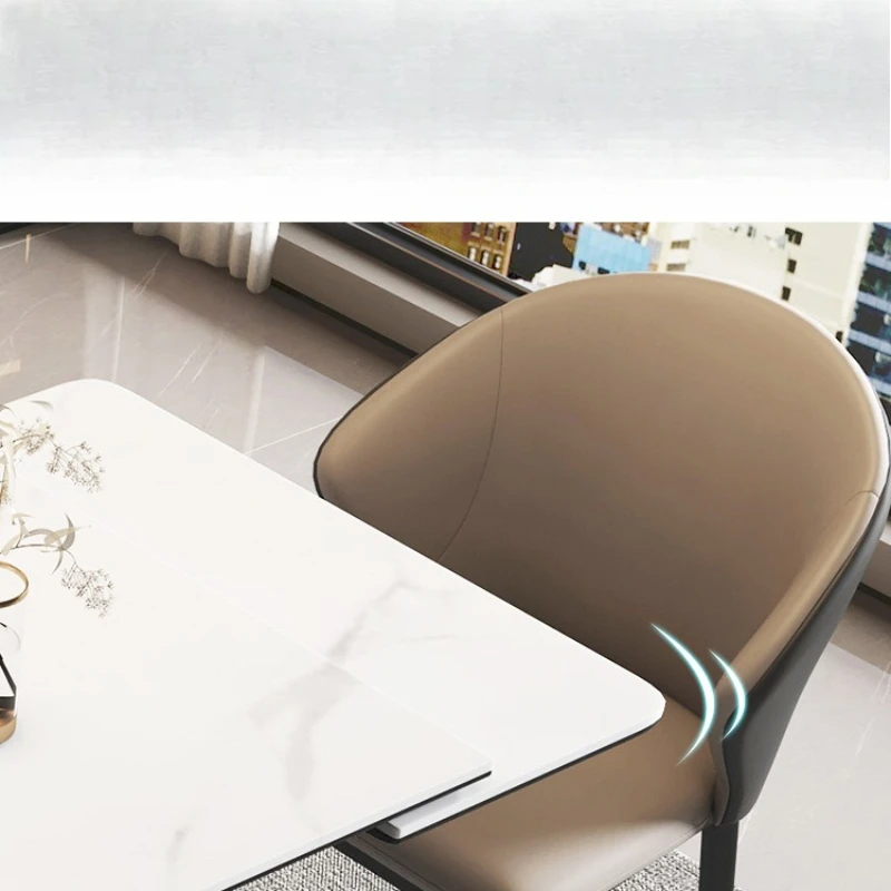 

Modern simple rectangular light luxury bright rock slab dining table folding and retractable
