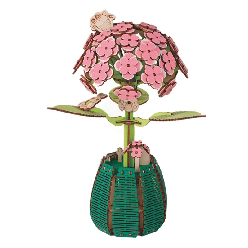 

Eco-friend Materials 3D Wooden Puzzle For GirlFriends Decor DIY Wooden Flower Bouquet Beautiful Hand-Make Gifts