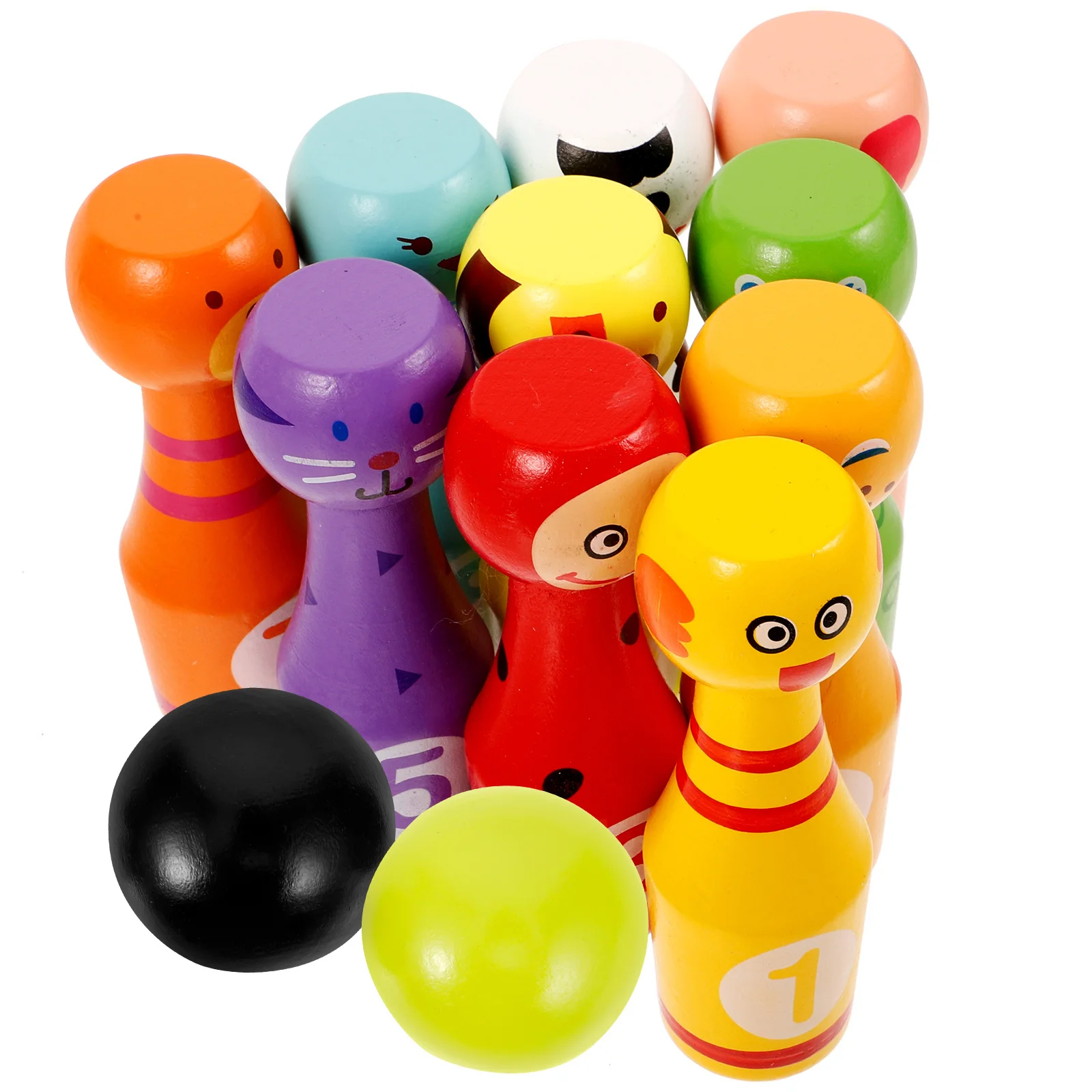 1Set Holz Bowling Ball Set Cartoon Tier Geformt Lernspiel Verbessert Hand Auge Koordination für Kinder Bowling Ball Spielzeug