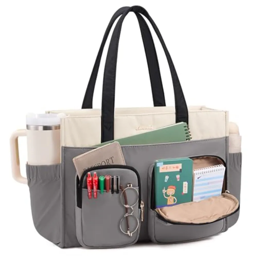 LOVEVOOK Teacher Tote Bag for WomenMulti-pocket Laptop Bag with Large Cup Holder Nurse Bags Work Travel Computer Handbag