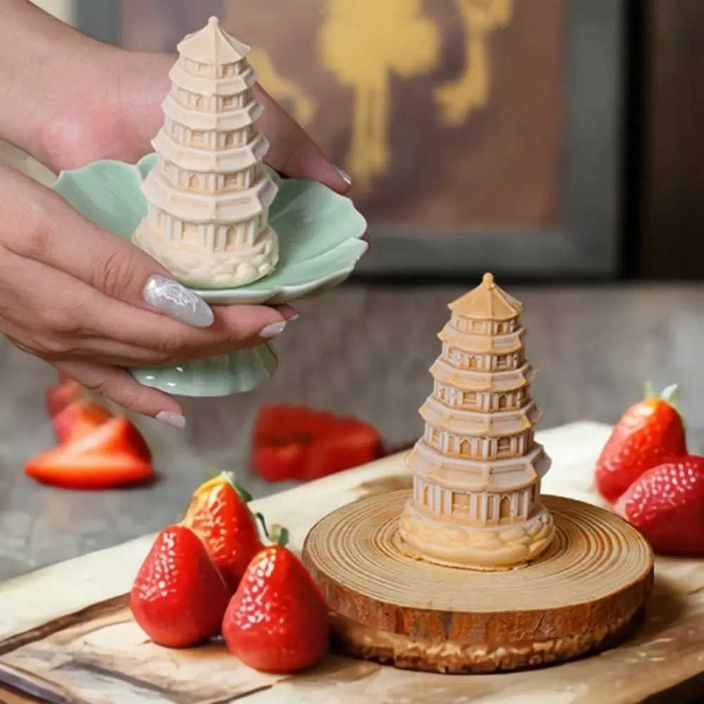 Simulation de moule en silicone de tour de Longhua de style chinois, moule de gâteau de mousse 3D, moule de MSI de pudding doux de ménage pour le dessert de crème glacée