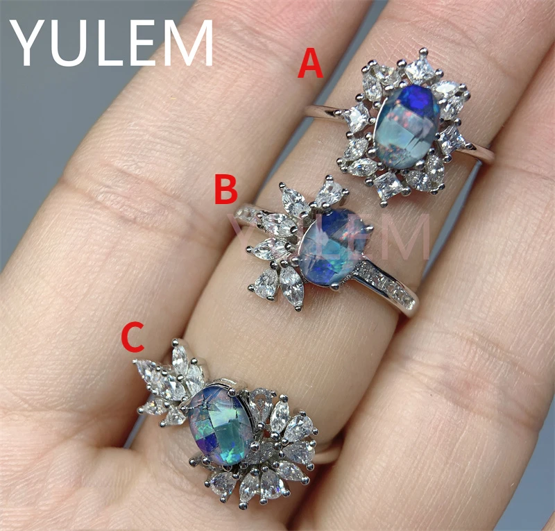 YULEM Luxury Ring Jewelry Australian Opal of 5*7mm with Real 925 Sterling Silver and 18K Gold or White Gold Plated for Women