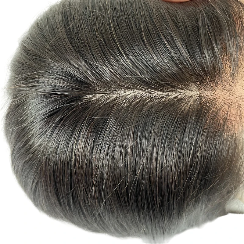 Peruca perimetral para mulher negra, cabelo humano virgem brasileiro, cor natural, densidade 150%, top de seda 4x4, renda cheia com PU, 16 polegadas