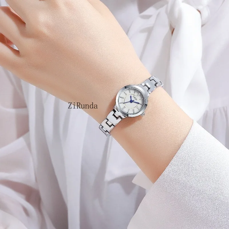 ساعة ماسية حساسة مقاومة للماء بسوار من خليط معدني ساعة كوارتز للسيدات #5