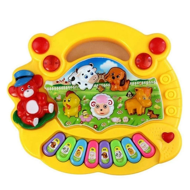 Brinquedo Educativo Infantil para Bebé, Instrumento Musical, Amarelo, Musical, Granja de Bichos, Piano, Música, Brinquedos de Desenvolvimento, 1 Ano, 2 Pcs