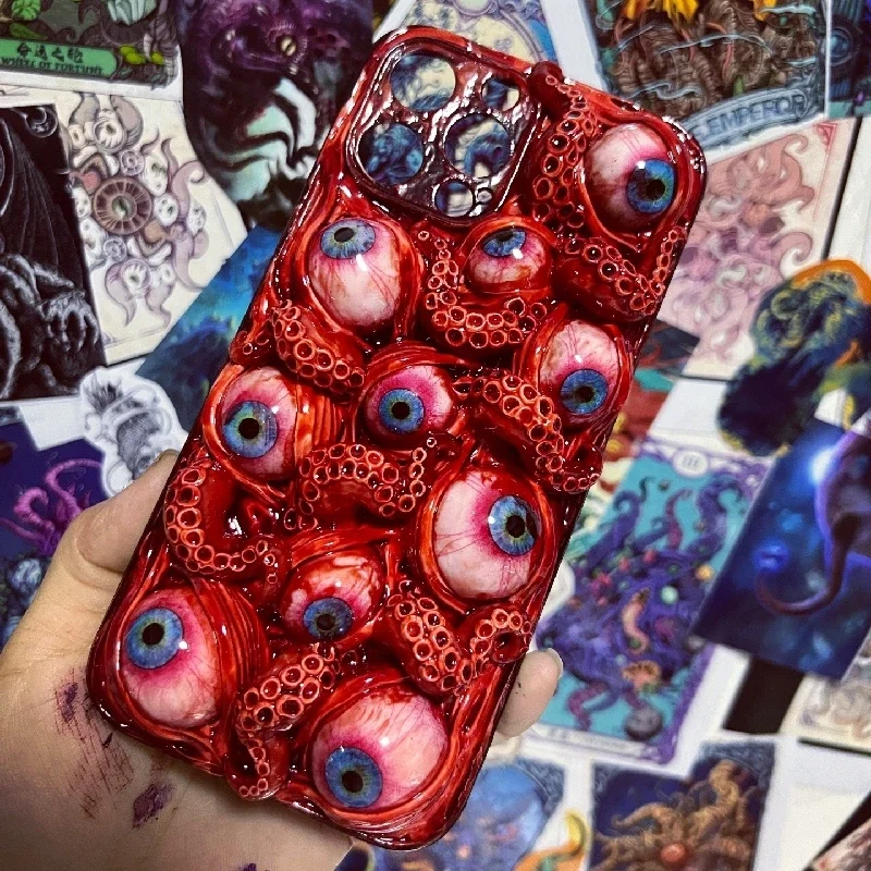 4170 Original 3D Handmade Mobile Phone Case Cthulhu Tentacles Scarlet Eyes Dark Gothic Mobile Phone Case Custom Christmas Gift