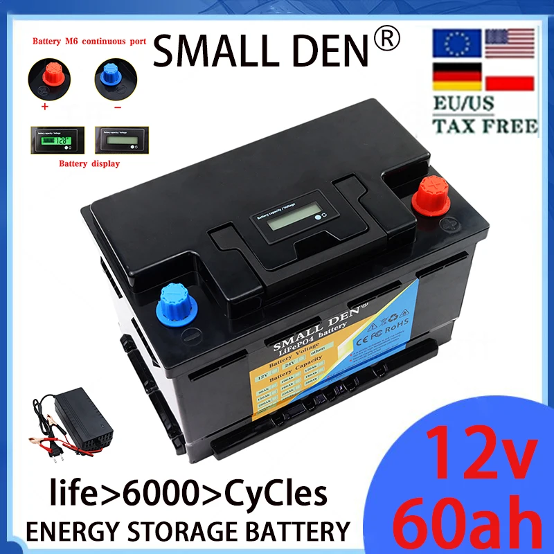 12V 60Ah lithium iron phosphate battery suitable for RV, golf cart, off-road, off grid, solar energy, wind energy, motorboat