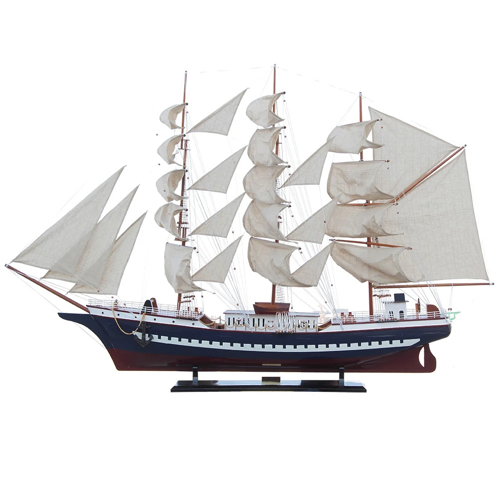 Super large solid wood sailboat model, smooth sailing, wooden craft boat