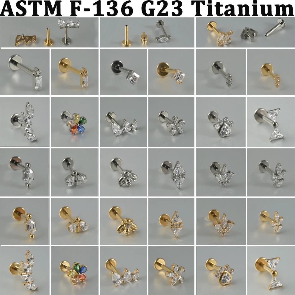1PC Pure Titanium Inner Screw Different Style CZ Marquise Flat Back Lip Nose Ear Cartilage Tragus Concn Rook Piercing Earring