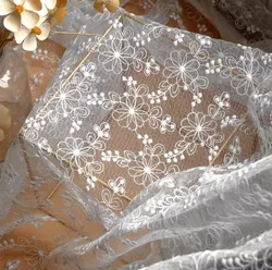 Tessuto di pizzo bianco ricamo filato morbido tessuto a rete organza tovaglia abito gonna matrimonio foto sfondo panno