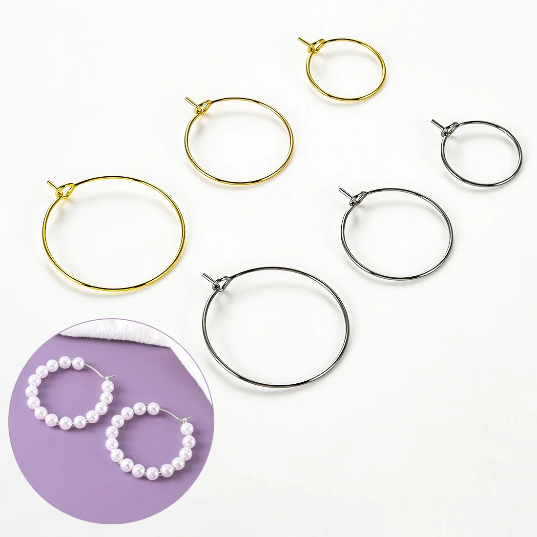 20 piezas de aros redondos de acero inoxidable para pendientes, aros abiertos de alambre de círculo grande de 15-40MM dorados y plateados para hacer joyería DIY