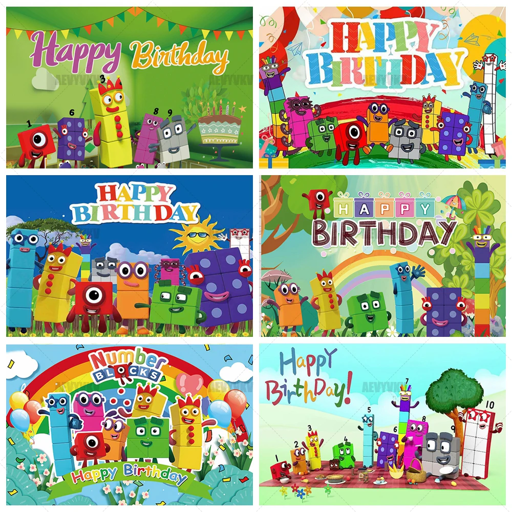 

Cartoon Character Building Block Theme Baby Shower Baby Boy Girl Birthday Party Photography Background Children's Photo Studio