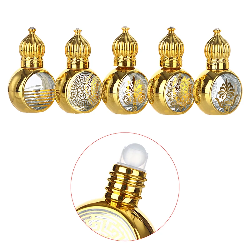 10ml Gold Crown Shape Mini Essential Oil Roller Bottle Perfume Bottling Portable Travel Electroplated Carve Glass Empty Bottle