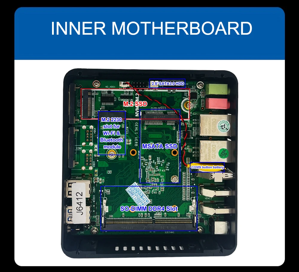 Celeron J6412 Industrial Fanless Mini PC 2xRS232 Linux Ubuntu Triple Display Business Office Mini PC computer Dual Lan Desktop