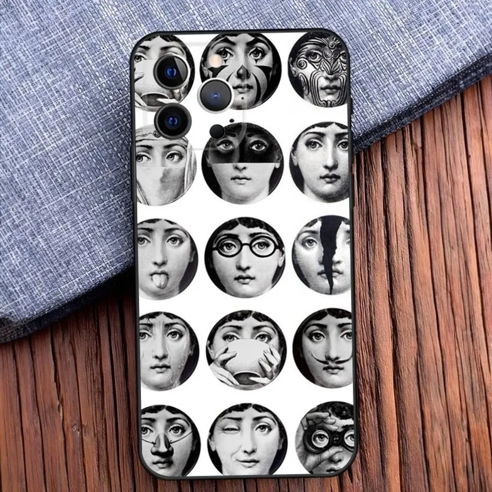 Face Art P-Piero F-Fornasetti Phone Case For iPhone 16,15,14,13,12,11,Pro,X,XS,Max,XR,Plus,Mini Soft Black Cover