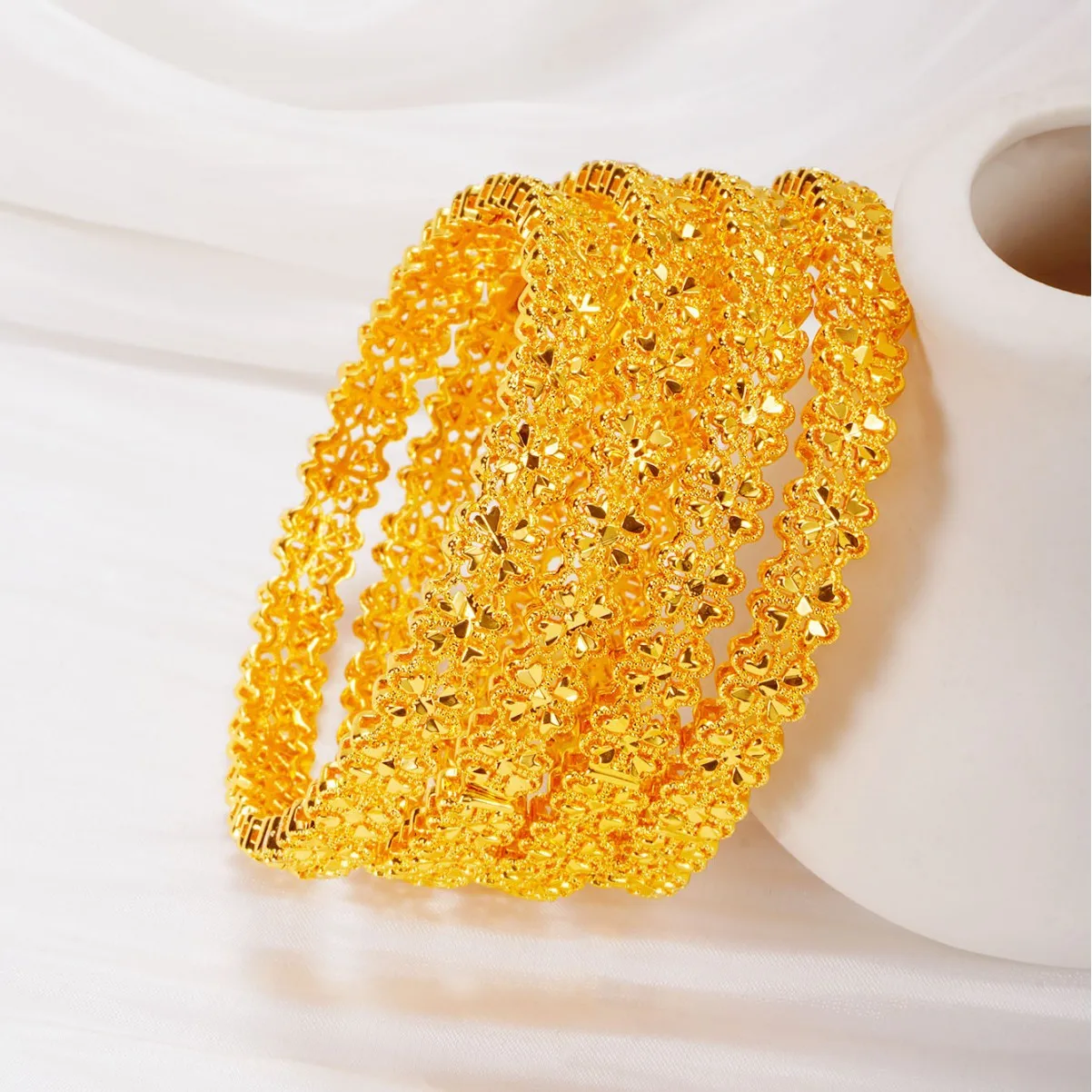 Ethiopian Arabic Gold Plated Hard Bracelets Bangles For Women Indian Dubai African Charm Hand Jewelry Wedding Gifts