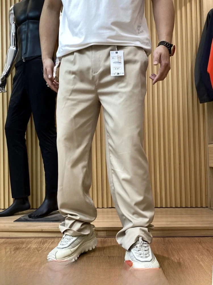 Business Casual Straight Leg Men's Pants Comfortable Breathable Elastic Spring Summer Commute Suitable Polyester Blend