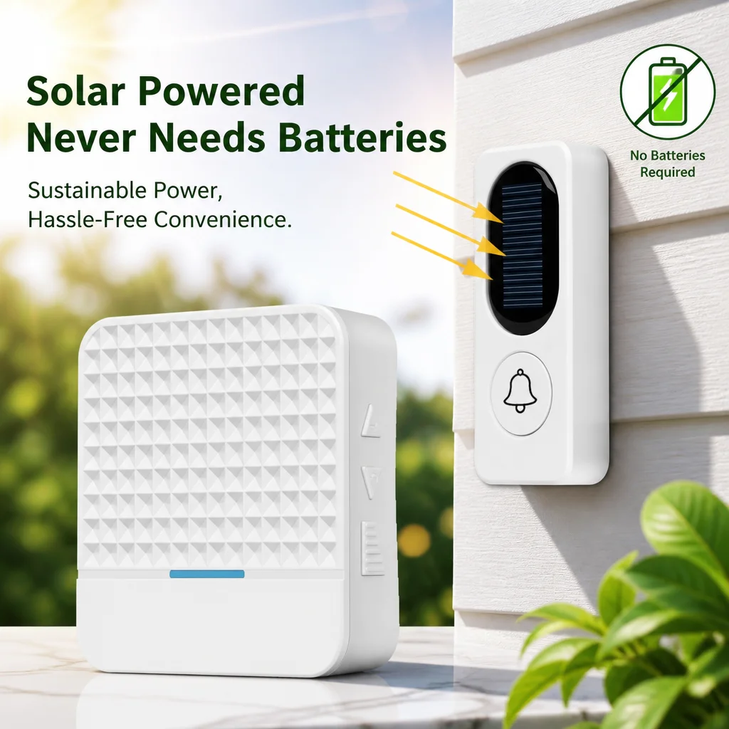 Solar Power Wireless Waterproof IP65 Doorbell 300m Long Range with Transmitter EU/US Plug Receiver Ring Door Bell Kit