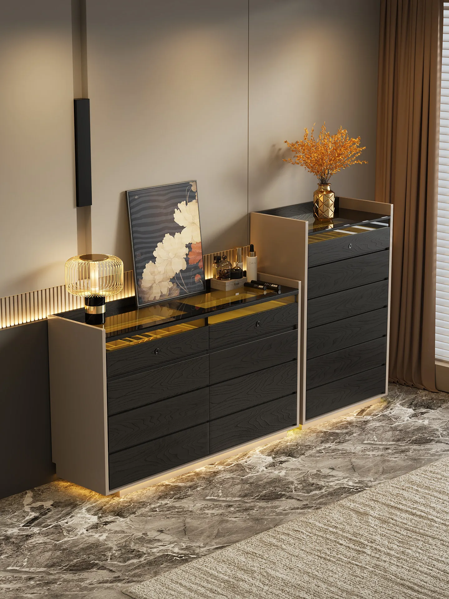 

Italian minimalist chest, bedroom, bedside dresser, light luxury jewelry, locker, fingerprint lock, drawer cabinet