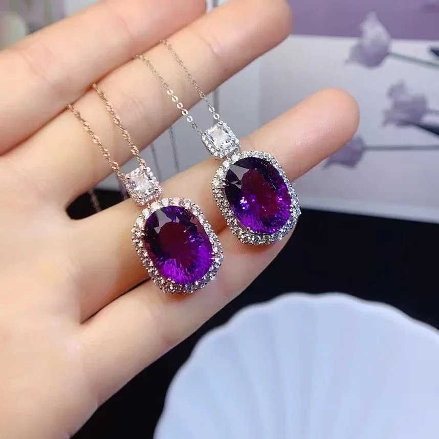 

Luxury Amethyst Pendant for Party 12mm*16mm VVS Grade Natural Amethyst Necklace Pendant 925 Silver jewelry Gift for Woman