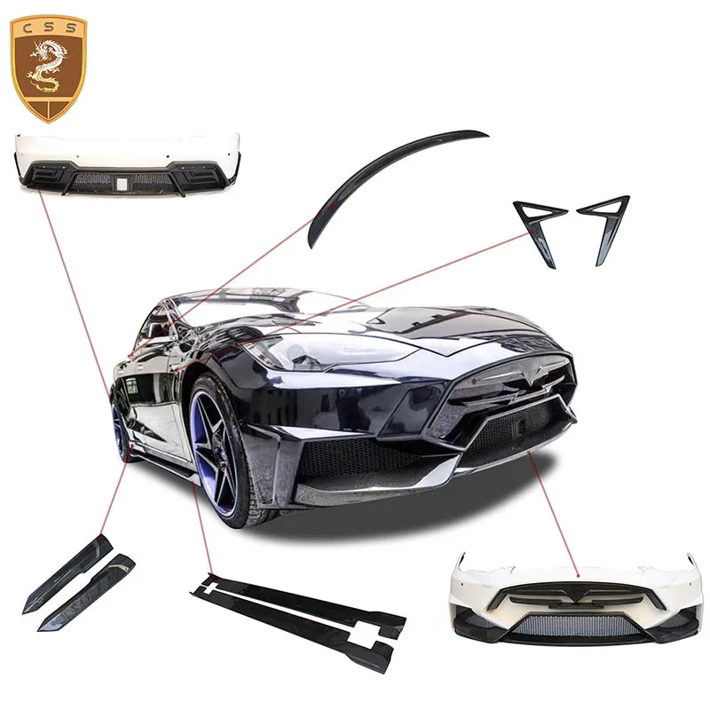 

Для Tesla Model S 2015-2019 Ремонт автомобиля в большой стиле, комплект кузова из стекловолокна, углеродное волокно, передние и задние бамперы, боковая юбка, Spolier Wing