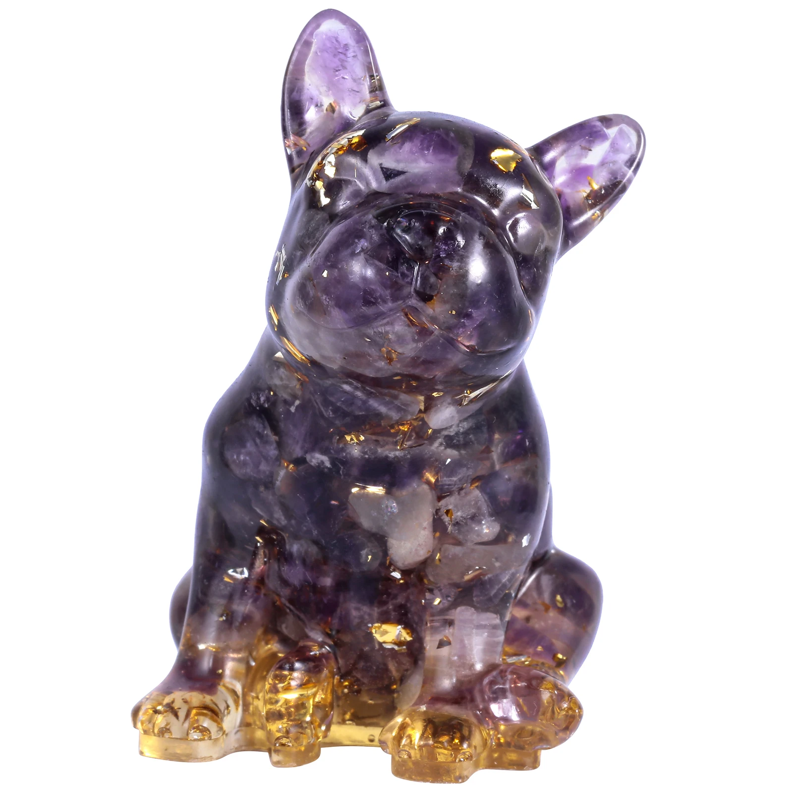 Hand Carved French Bulldog Resin Crystal Stone Figurines Lovely Cute Animal Statue For Home Decoration