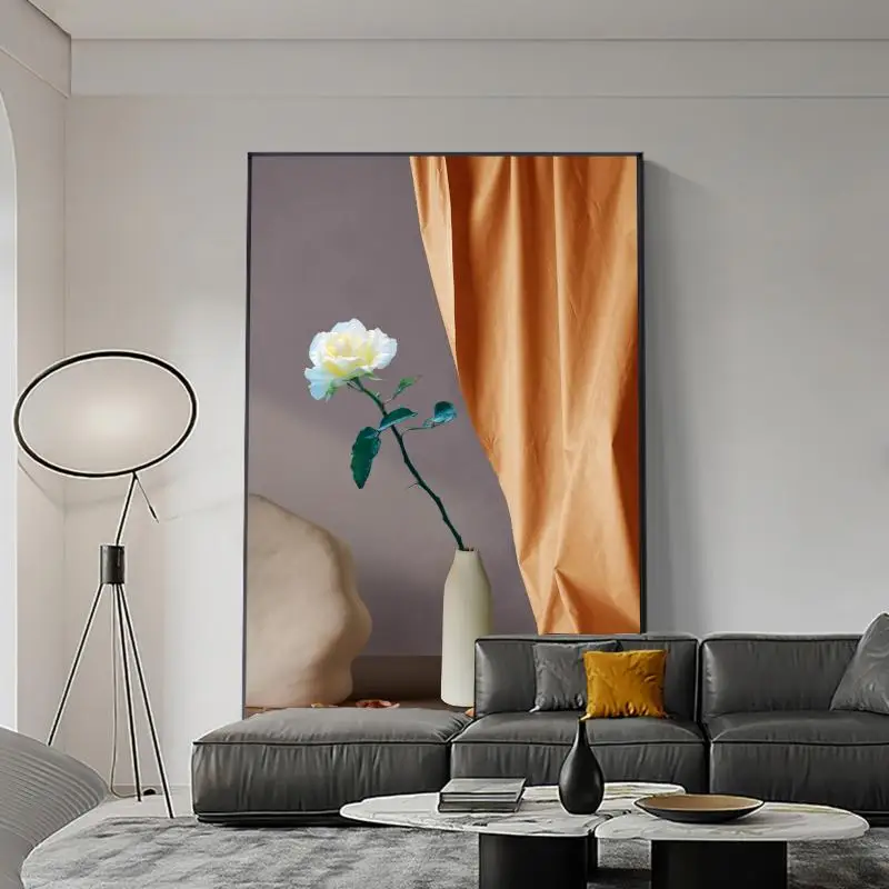 Elegant Floral Still Life Art Print - Soft Pastel Flower Vase Wall Decor for Living Room Bedroom, High-Quality Printed Poster, U