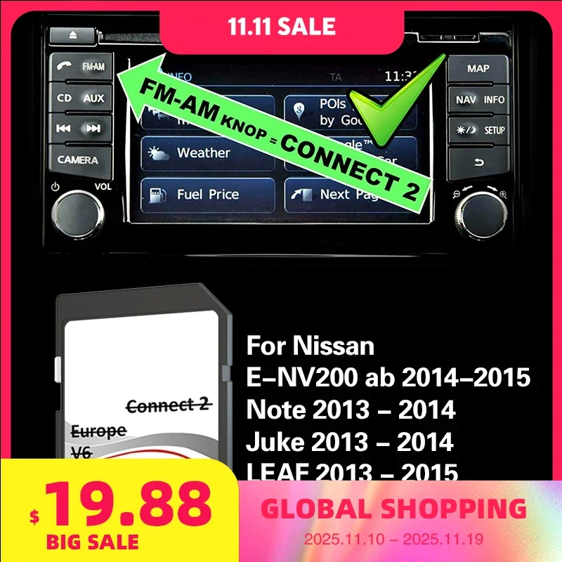 

Connect 2 V6 SD Card 2021 2022 Note Juke Leaf Micra E-NV200 Map UK EU for Nissan