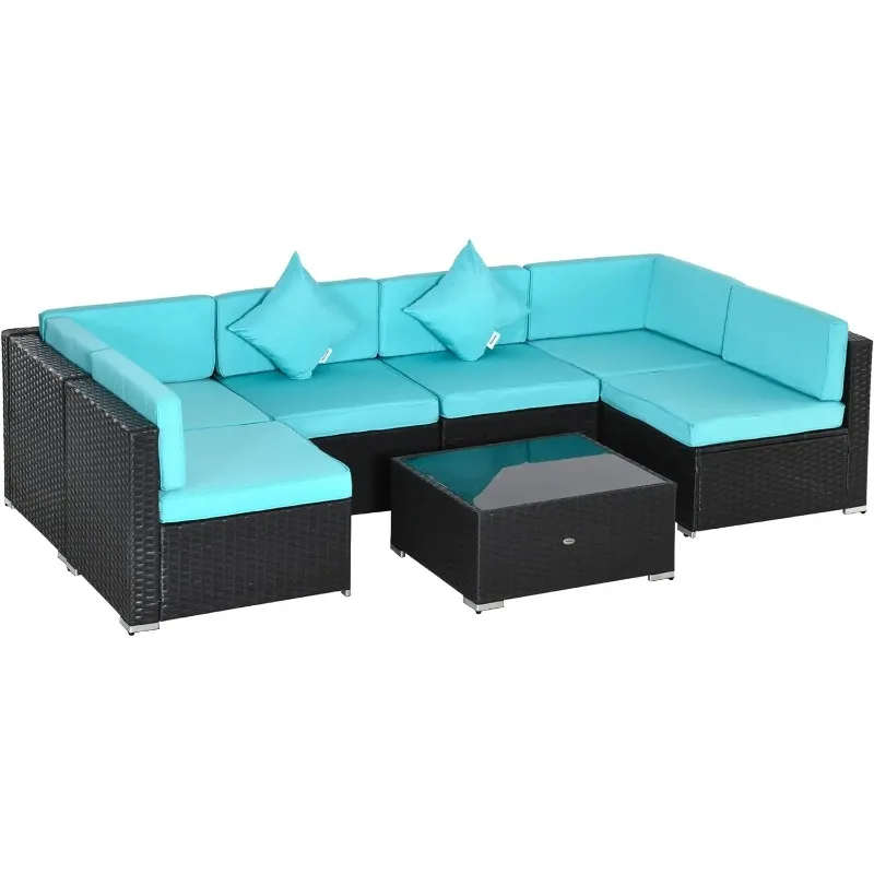 Piece Patio Furniture Sets Outdoor Wicker Conversation , PE Rattan Sectional Sofa Cushions & Tempered Glass Desktop