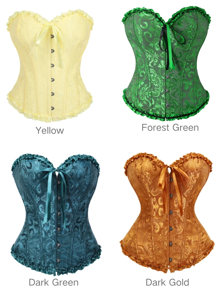 Gotisches Jacquard-Korsett-Oberteil mit Rüschenkragen, Stahlbügel vorne, verstärkt, Damen, Vintage, Halloween, Cosplay-Kostüm, 28 Farben – Detail 10