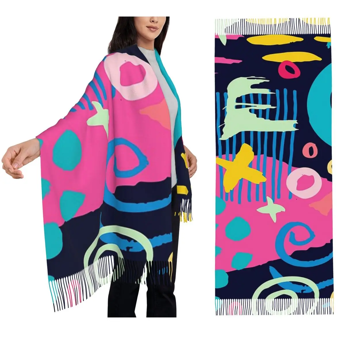 

Модный шарф с абстрактным художественным узором, шарфы с кисточками, женские мягкие теплые шали и накидки, большая осенне-зимняя шаль