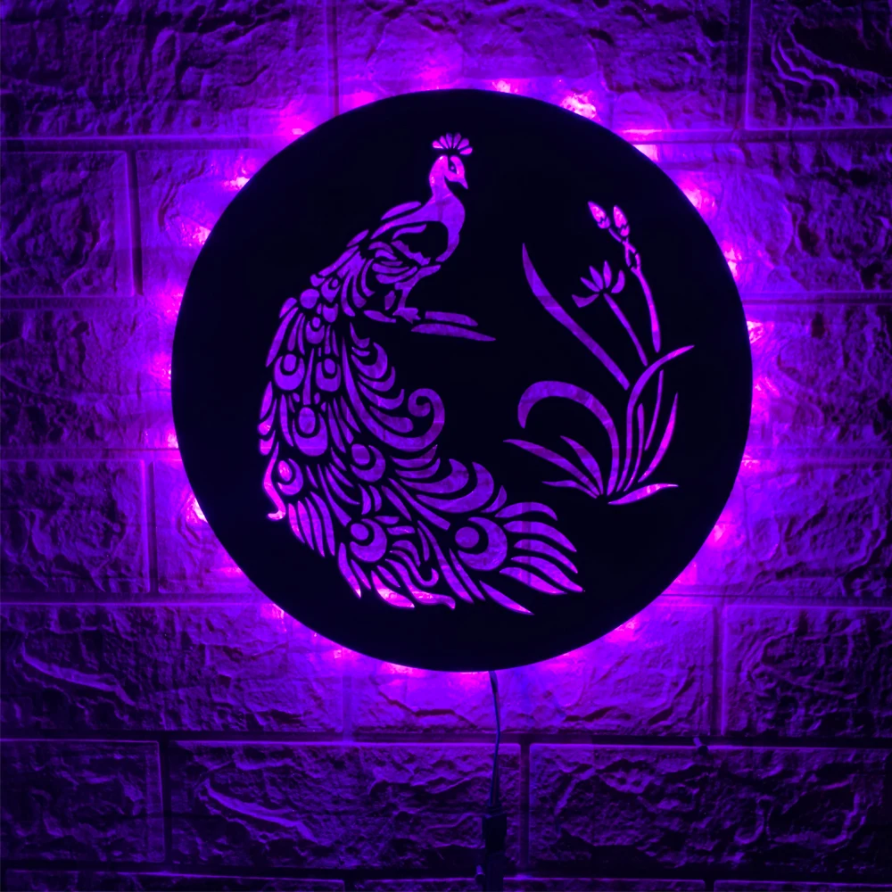 ZK50 Creative Colorful Peacock Remote Control Luminous LED Wall Lamp Indoor Restaurant Decoration USB Atmosphere Light