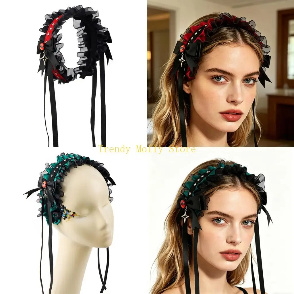 

N5KB Elegant Lace Embellished Headpiece Bowknot Hairband For Women Girls Outfits