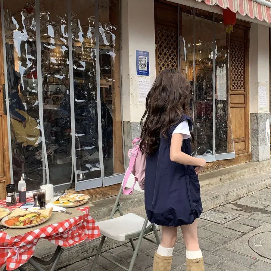 

Minimalist Style Big Pocket Vest Skirt 2026 Solid Color Pleated and Thin Stacked Dress Female College Style