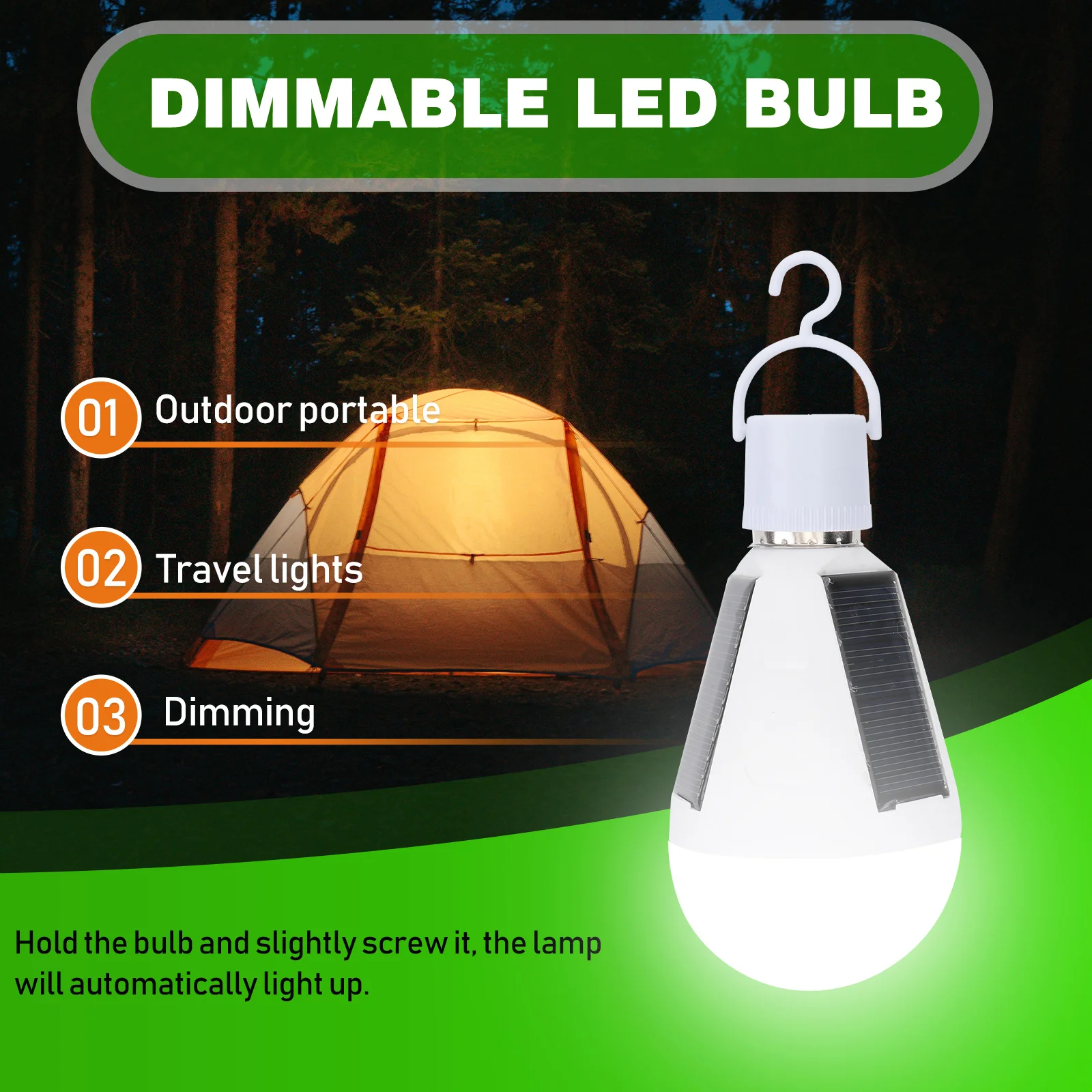 

2Pcs Solar Charging Lamp 7W E27 Emergency Light Outdoor Indoor Use LED Bulb for Camping Home Blackout Easy Hanging Energy Saving