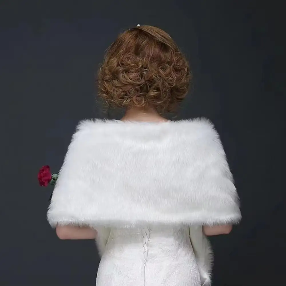 أنيقة سميكة ثوب الزفاف شال الفراء الأبيض الدافئة الزفاف التفاف لينة الملمس طويل أفخم فو الفراء التفاف اكسسوارات الزفاف